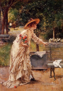  Park Painting - Afternoon in the Park lady Belgian painter Alfred Stevens
